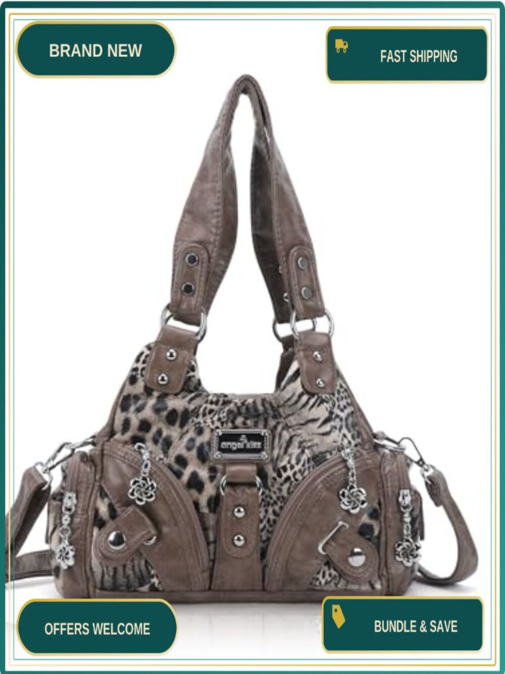 Vegan Leather Hobo Shoulder Bag Multi-Pocket Tote with Zipper